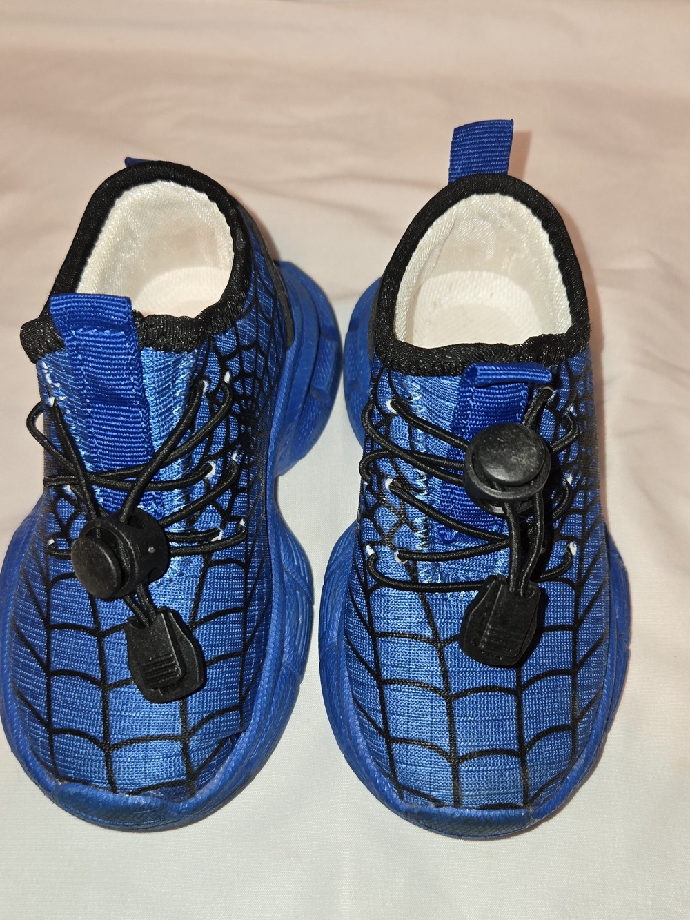 Blue Kids Spiderweb Print Sneakers with Easy Toggle Lacing SZ 23/7 Toddler